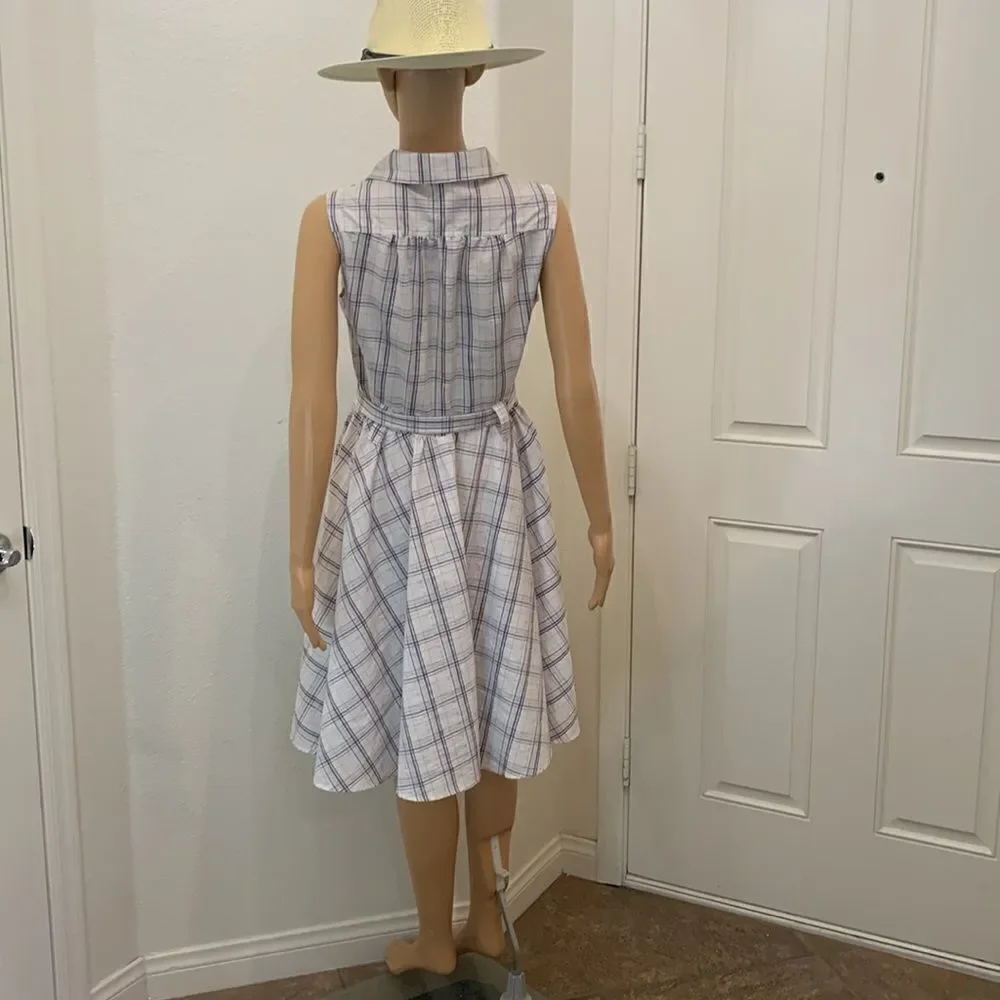 Ambiance Apparel Medium Fit & Flare Button Front Sleeveless Plaid Belted Dress - Picture 9 of 11